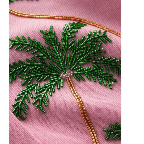 BODEN Bead Embellished Palm Trees Cardigan Soft Pink NWT - Picture 3 of 6